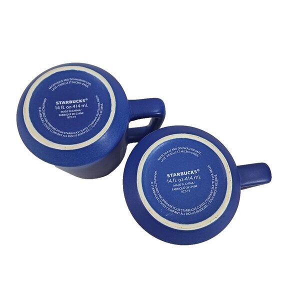 Starbucks Blue Matte Ceramic Coffee Mug Set 14oz Modern Minimalist Pair - Picture 5 of 5
